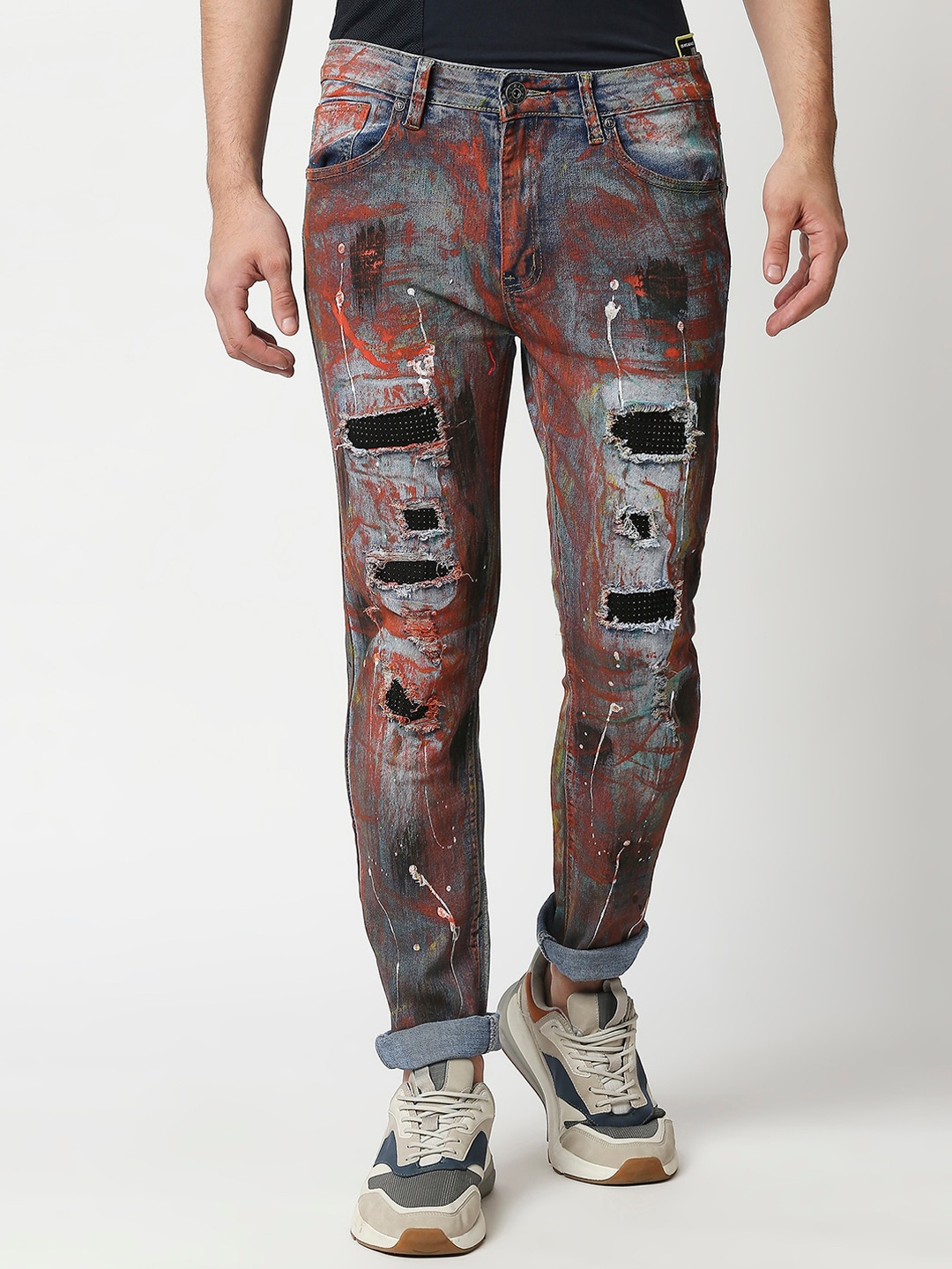 

WAIMEA Men Blue Skinny Fit Highly Distressed Paint Splashed Stretchable Jeans