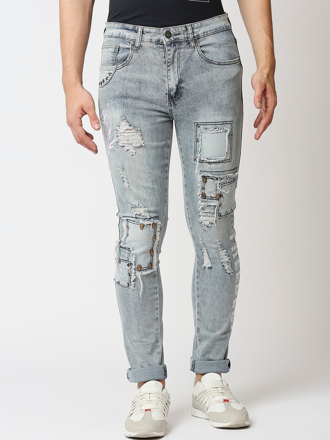 

WAIMEA Men Grey Skinny Fit Highly Distressed Heavy Fade Stretchable Jeans