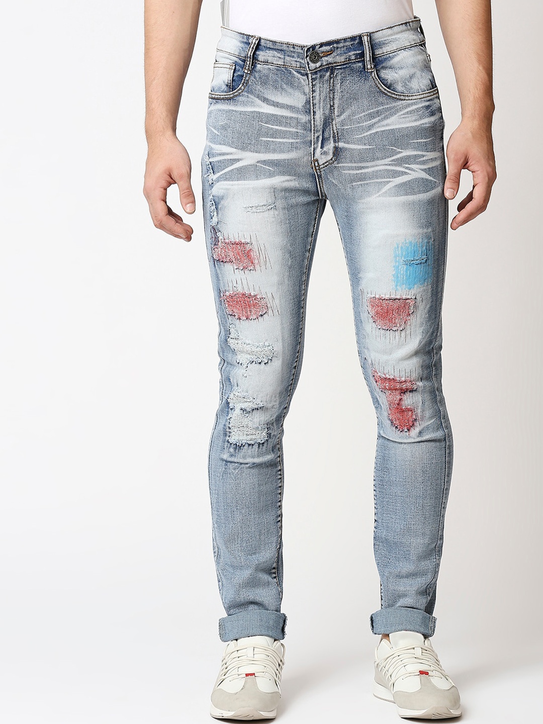 

WAIMEA Men Blue Skinny Fit Mildly Distressed Heavy Fade Bleached Stretchable Jeans