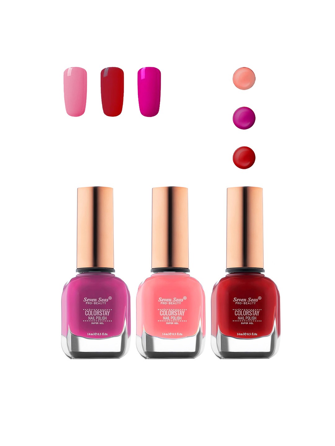 

Seven Seas Set of 3 Color Stay Nail Polish, Red