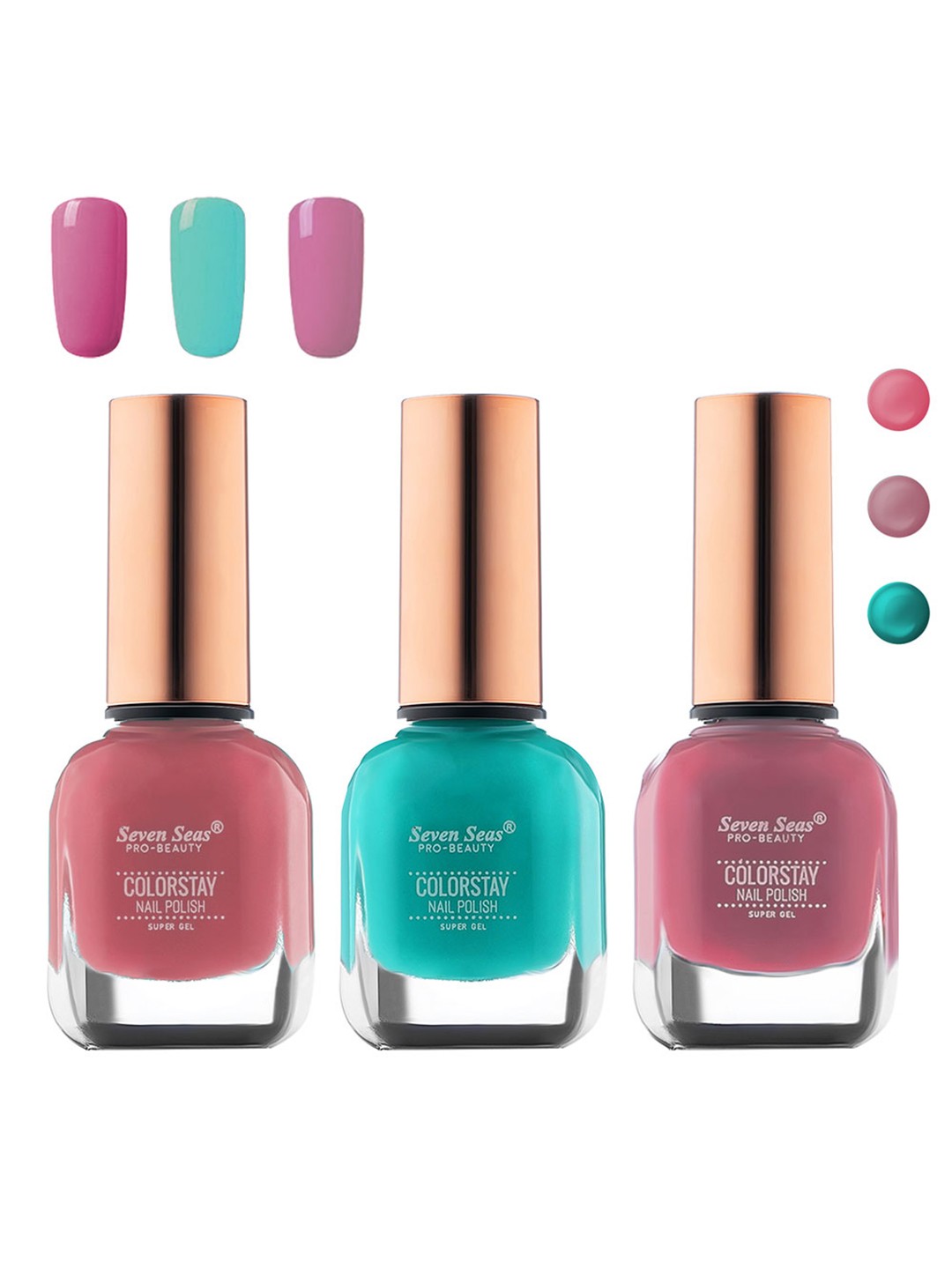 Seven Seas Set of 3 Color Stay Nail Polish, Pink
