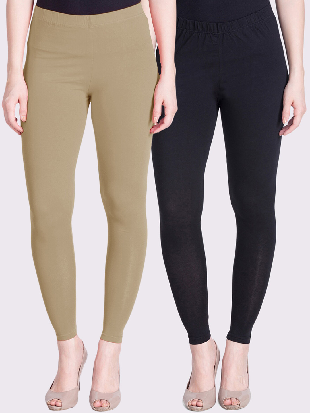 

LYRA Women Black & Beige Pack Of 2 Solid Ankle-Length Leggings