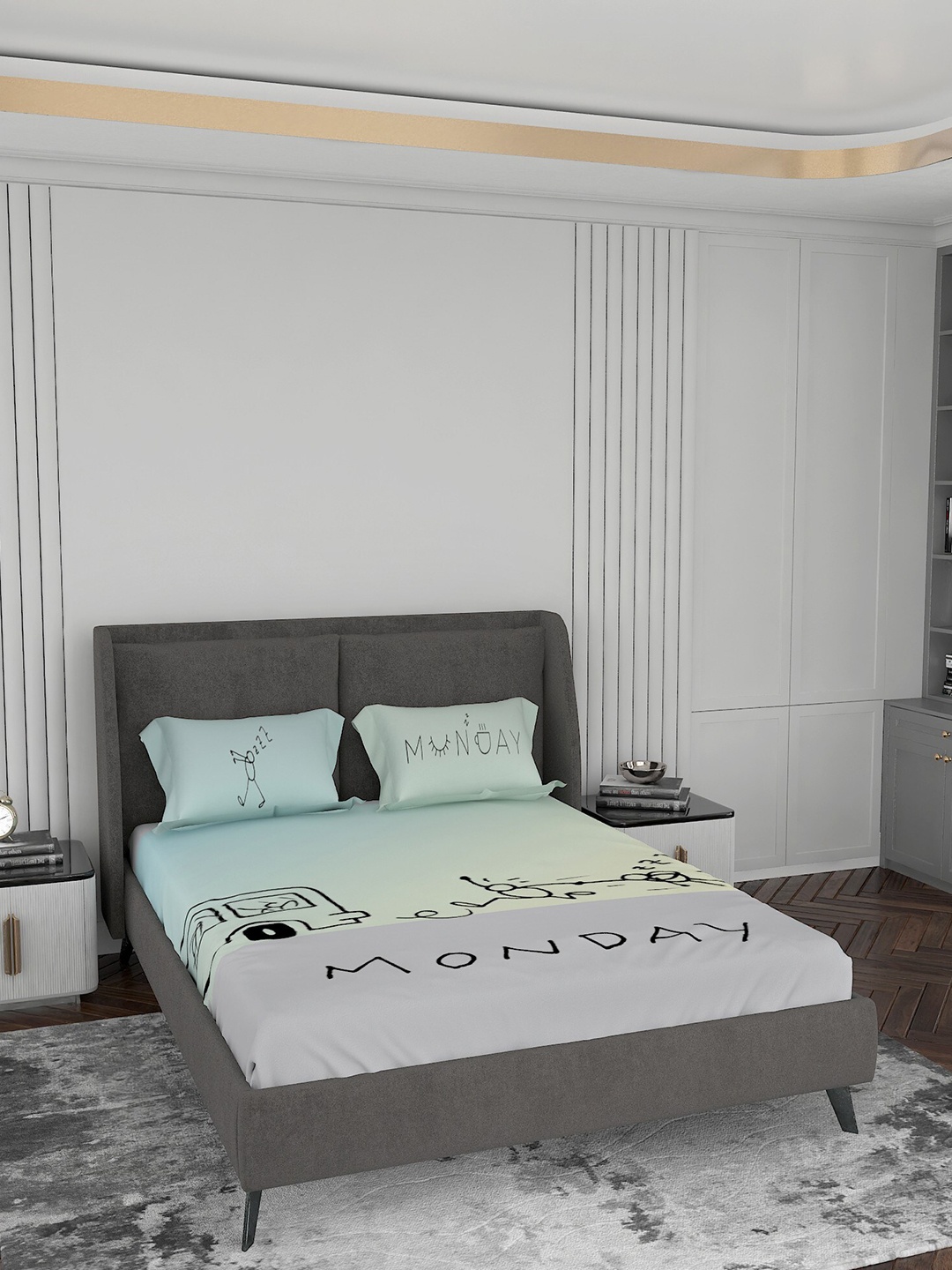 

LABHAM Grey & Black 220 TC Pure Cotton King Bedsheet with 2 Pillow Covers
