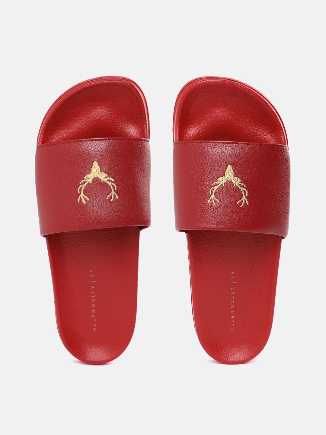 

Allen Solly Women Red & Gold-Toned Brand Logo Embroidered Sliders