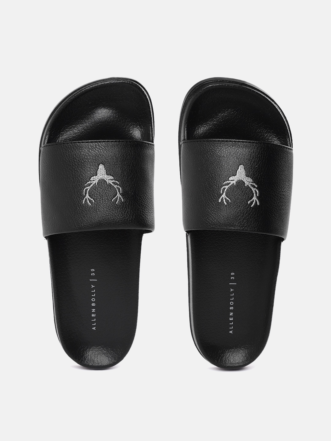 

Allen Solly Women Black & Silver-Toned Brand Logo Embroidered Sliders