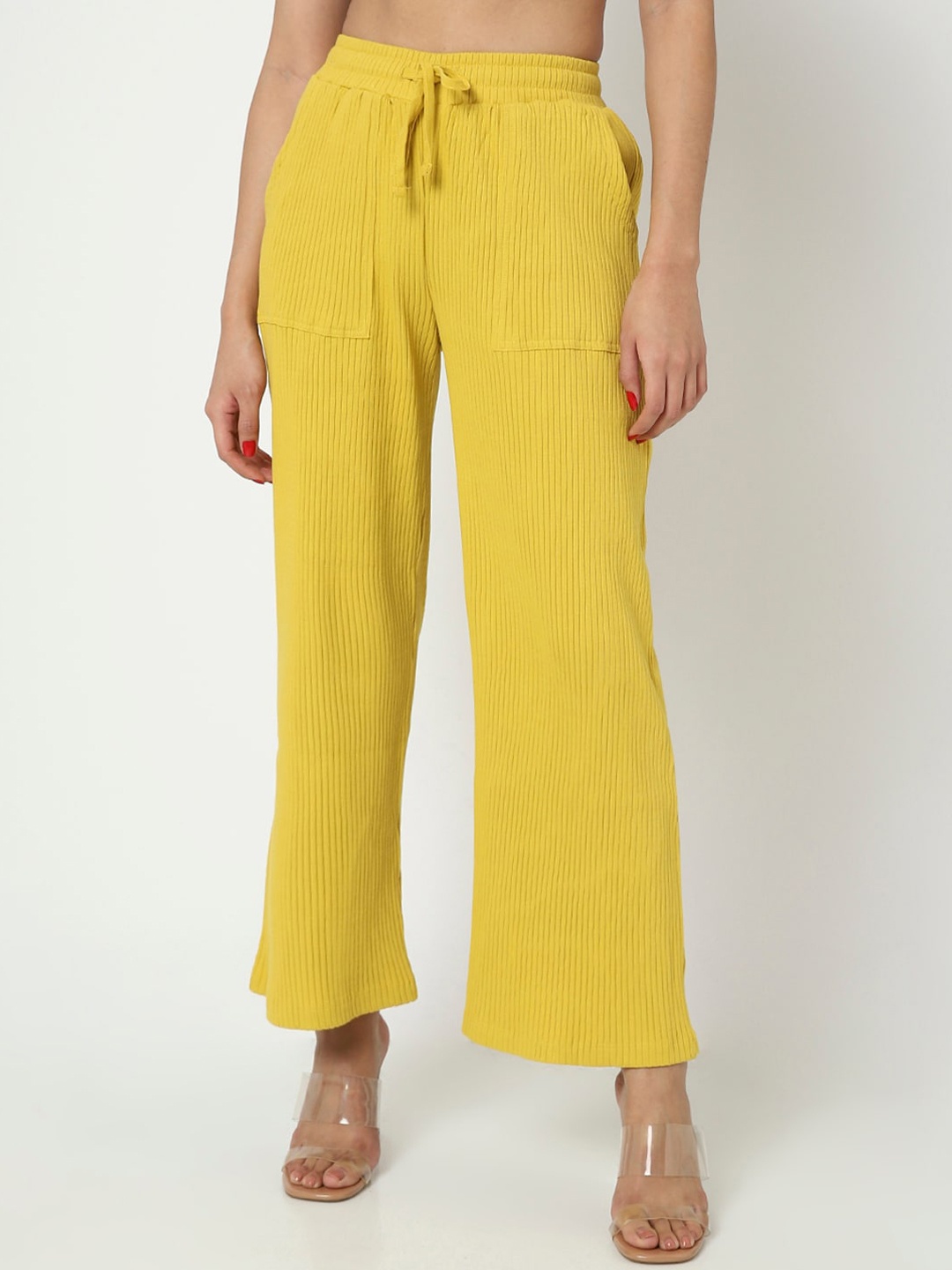 

Bewakoof Women Yellow Solid Cotton Trousers