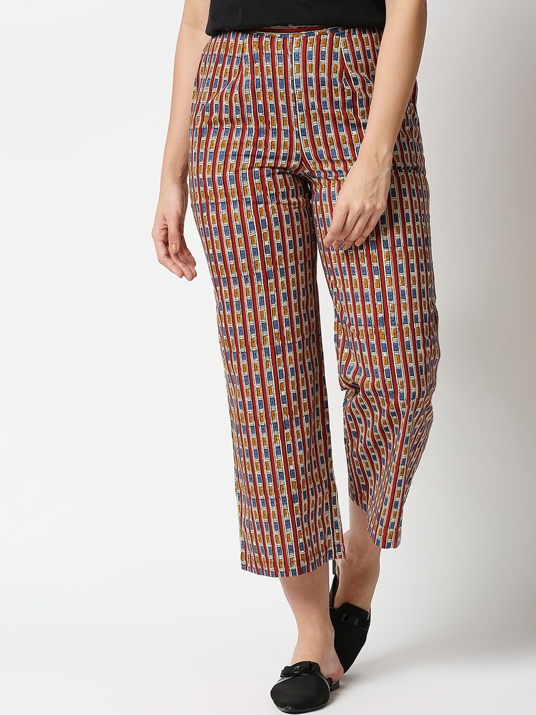 

Bewakoof Women Red Printed Cotton Trousers