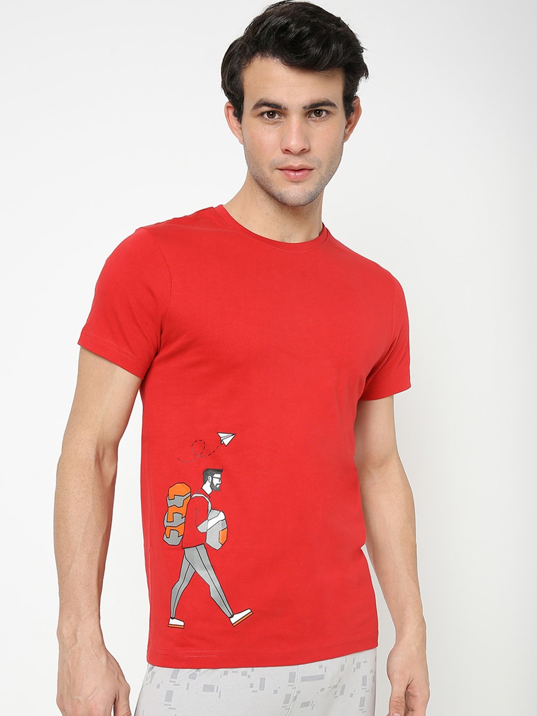 

Bewakoof Men Red & Black Printed Pure Cotton T-shirt