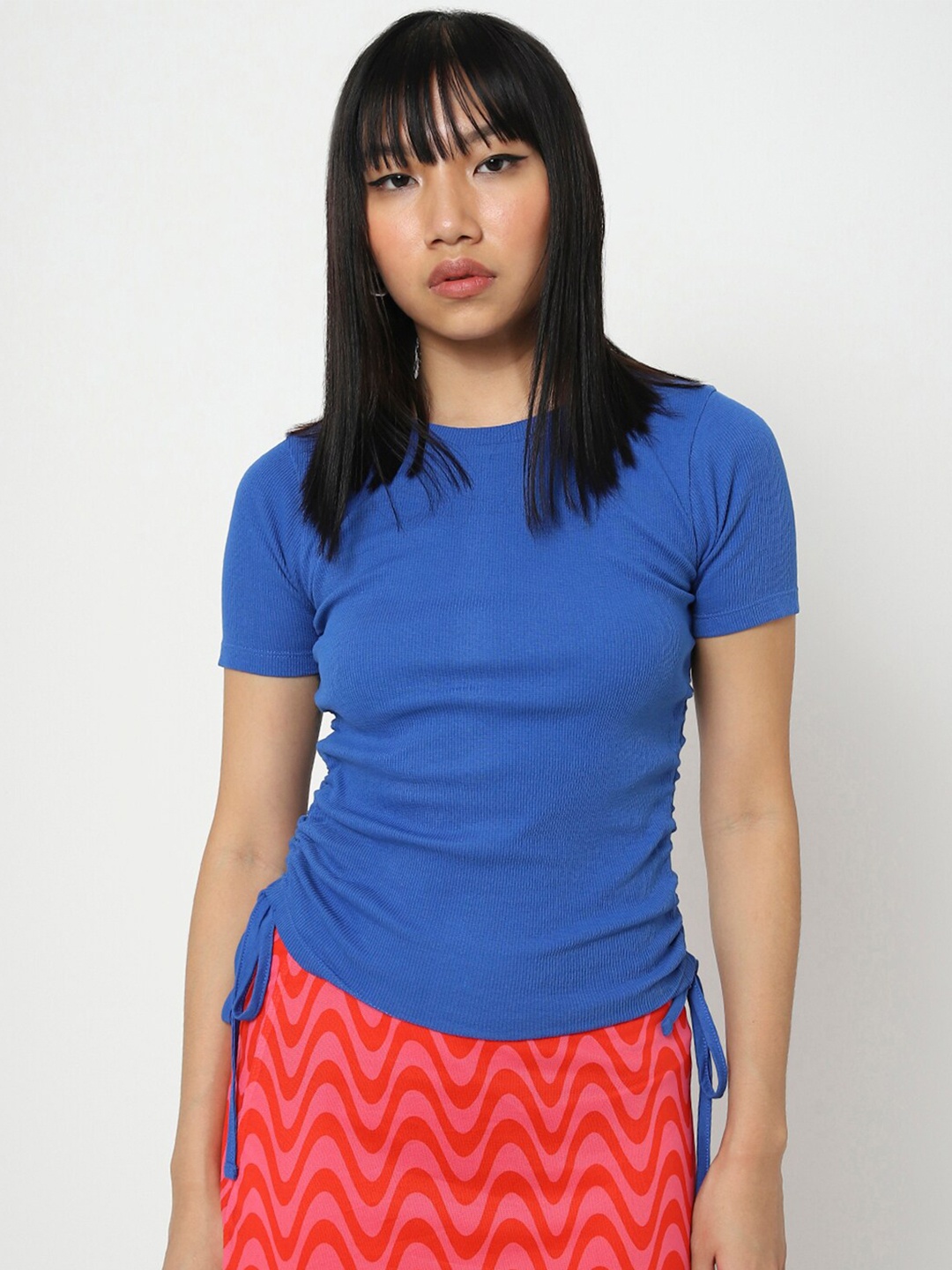 

Bewakoof Blue Solid Regular Fit Gathered Top