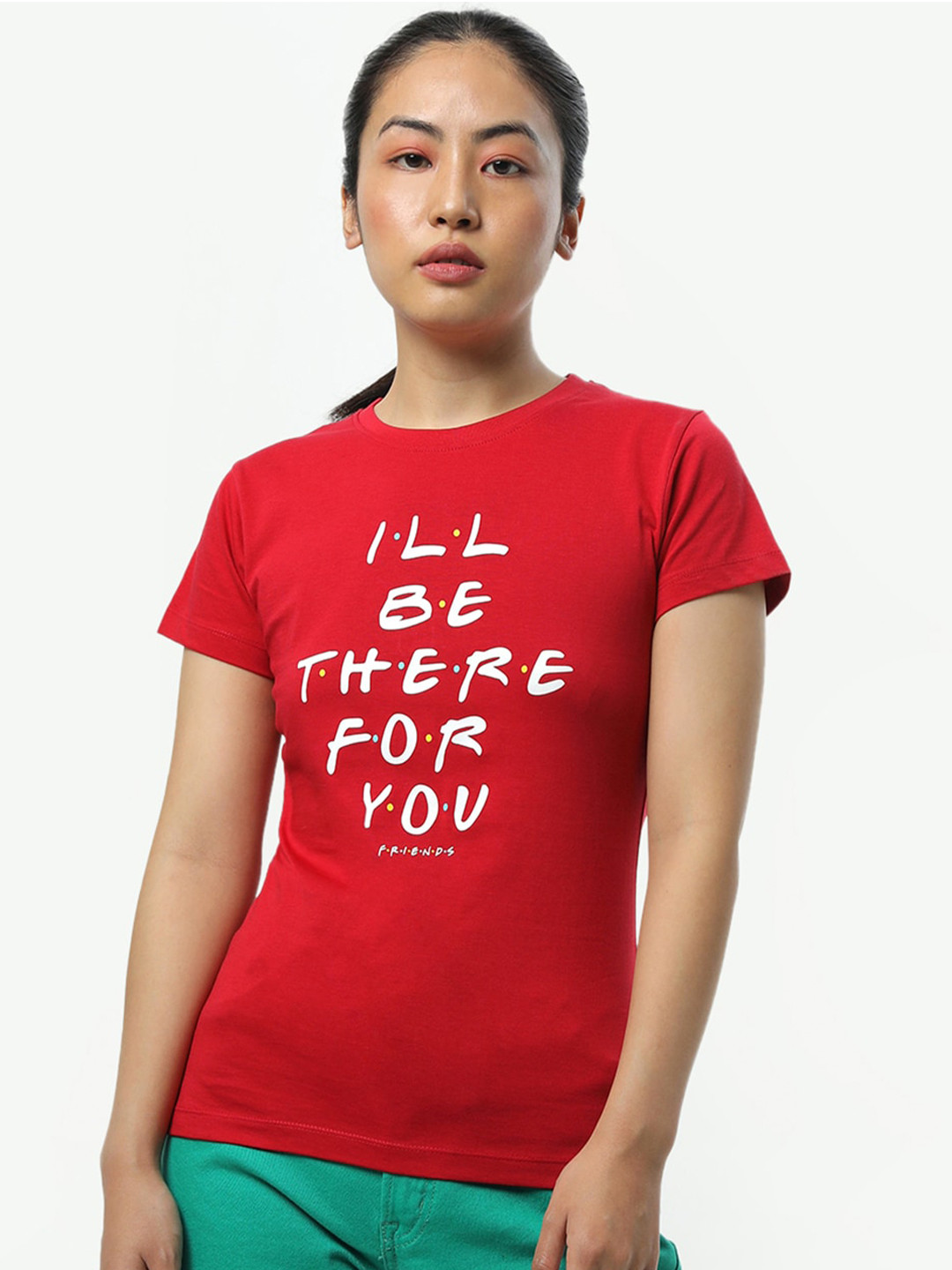 

Bewakoof Women Red & White Typography Printed Pure Cotton T-shirt