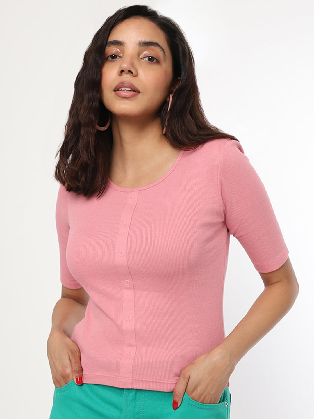 

Bewakoof Rose Pink Shirt Style Top