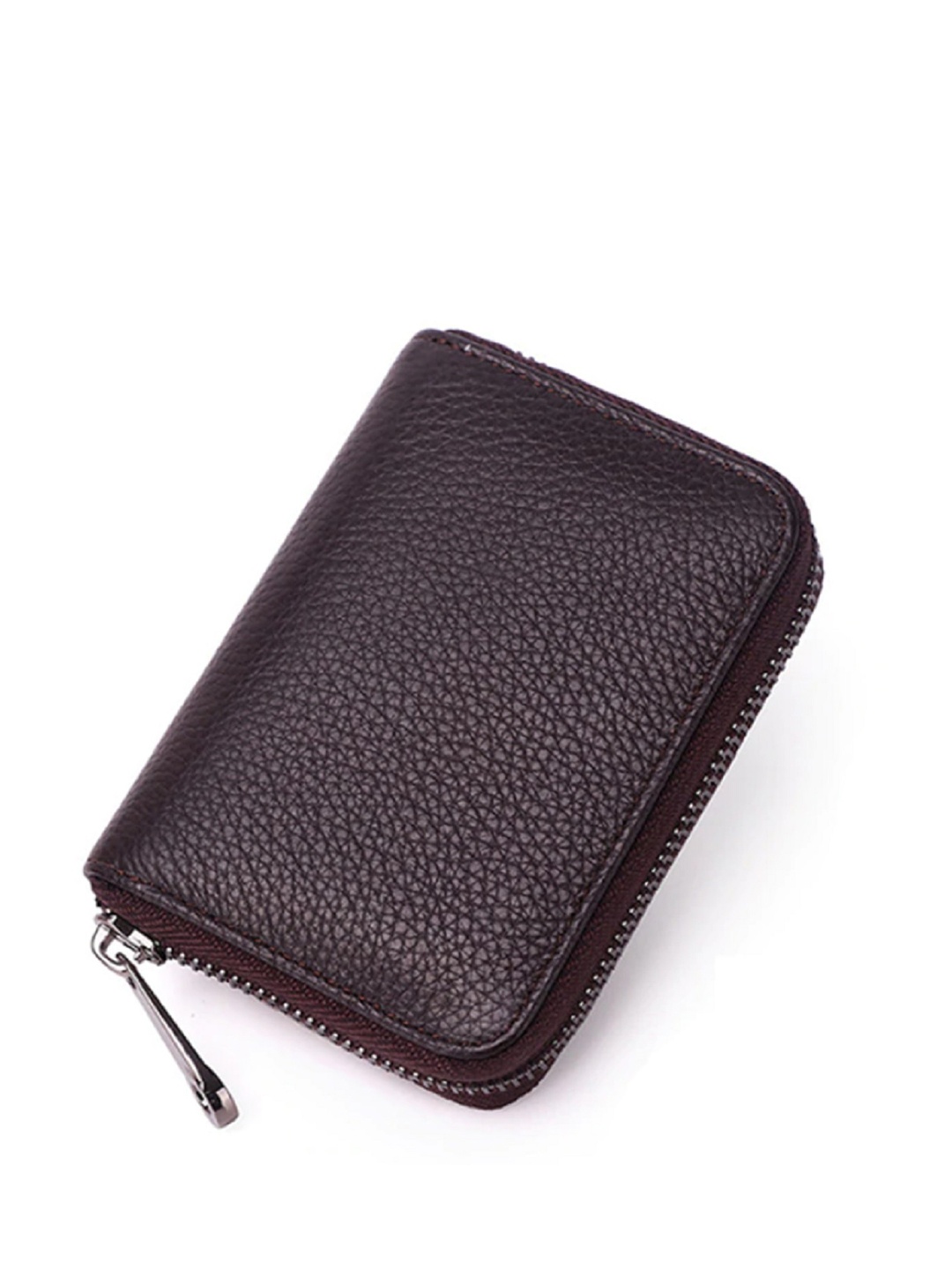 

VOGARD Unisex Brown Solid PU Card Holder with Zipper & RFID