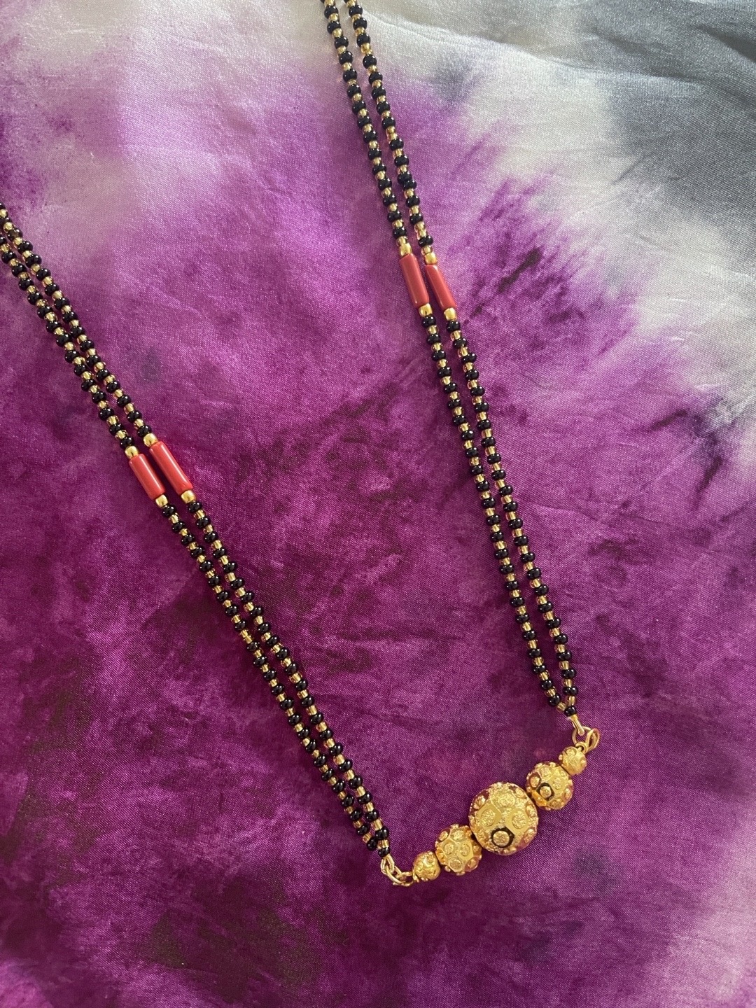 

Digital Dress Room Women Gold-Plated Black Beaded Mangalsutra