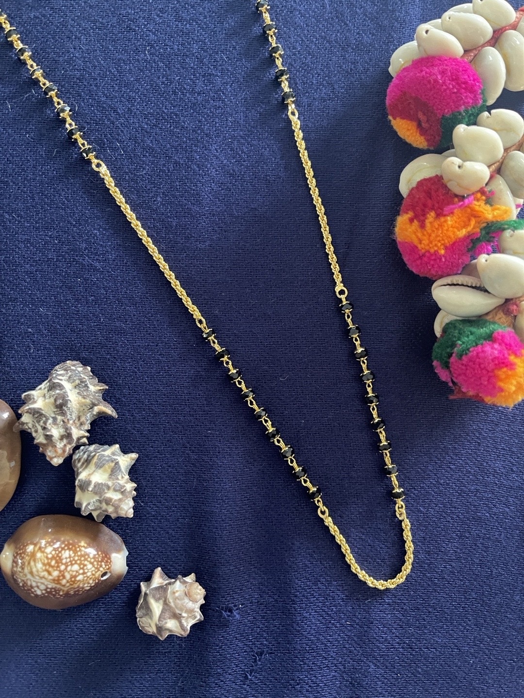 

Digital Dress Room Women Gold-Plated Black Beaded Mangalsutra