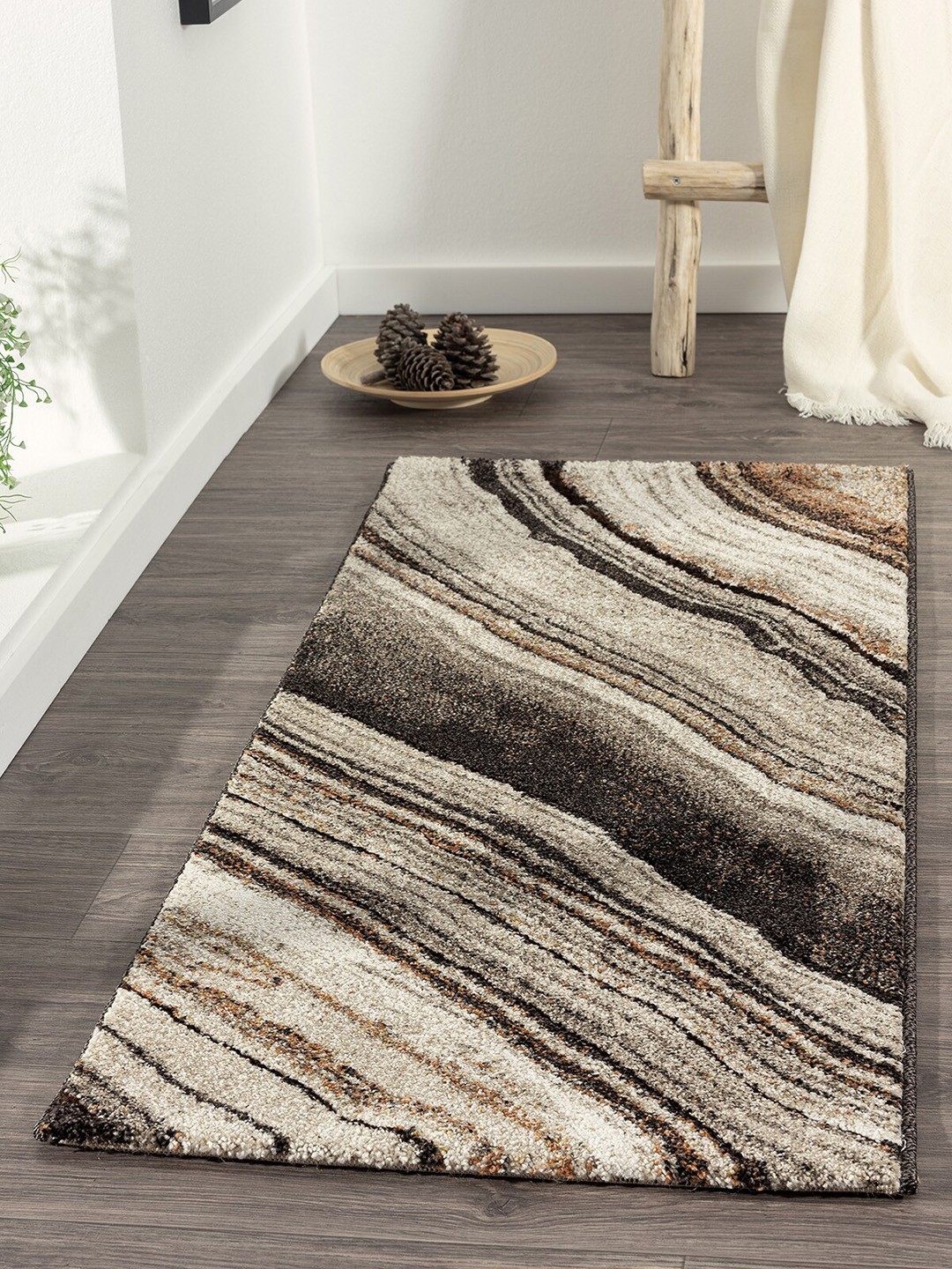 

OBSESSIONS Grey & Off White Abstract Floor Runner
