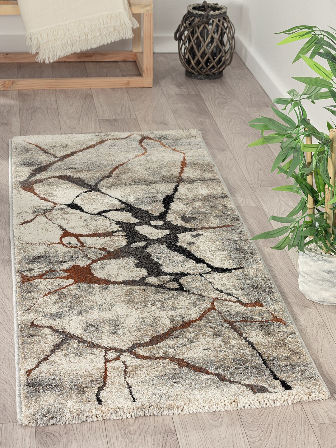 

OBSESSIONS Grey & Brown Abstract Printed Antistatic Floor Runners