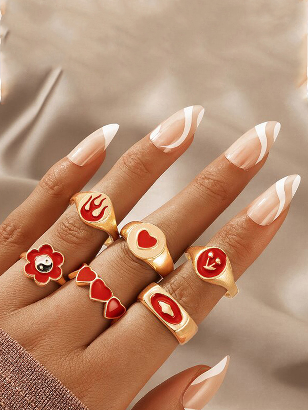 

Jewels Galaxy Set of 6 Gold-Plated Red Toned Finger Rings