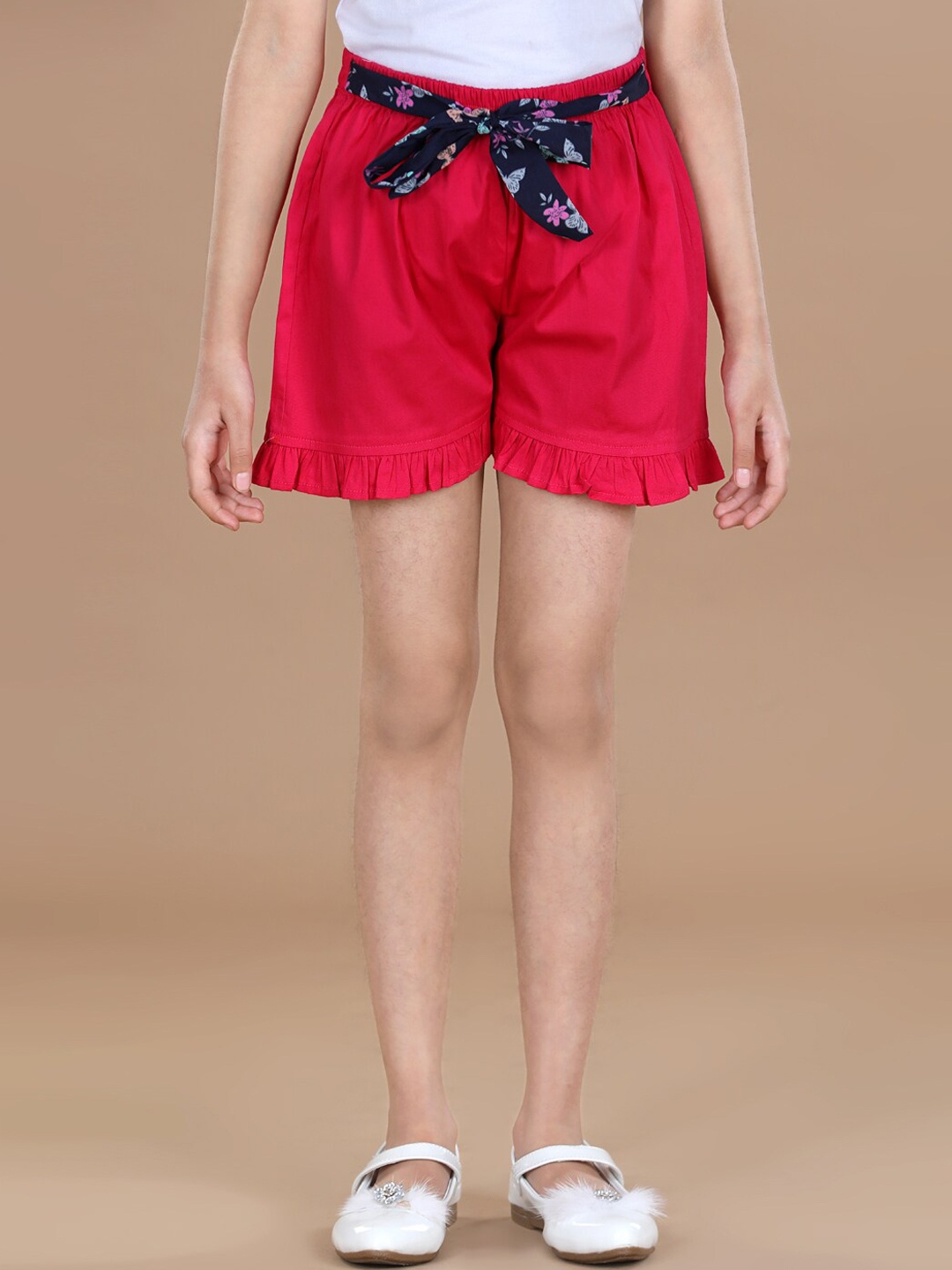 

Cutiekins Girls Magenta Solid Knot Belt Cotton Shorts