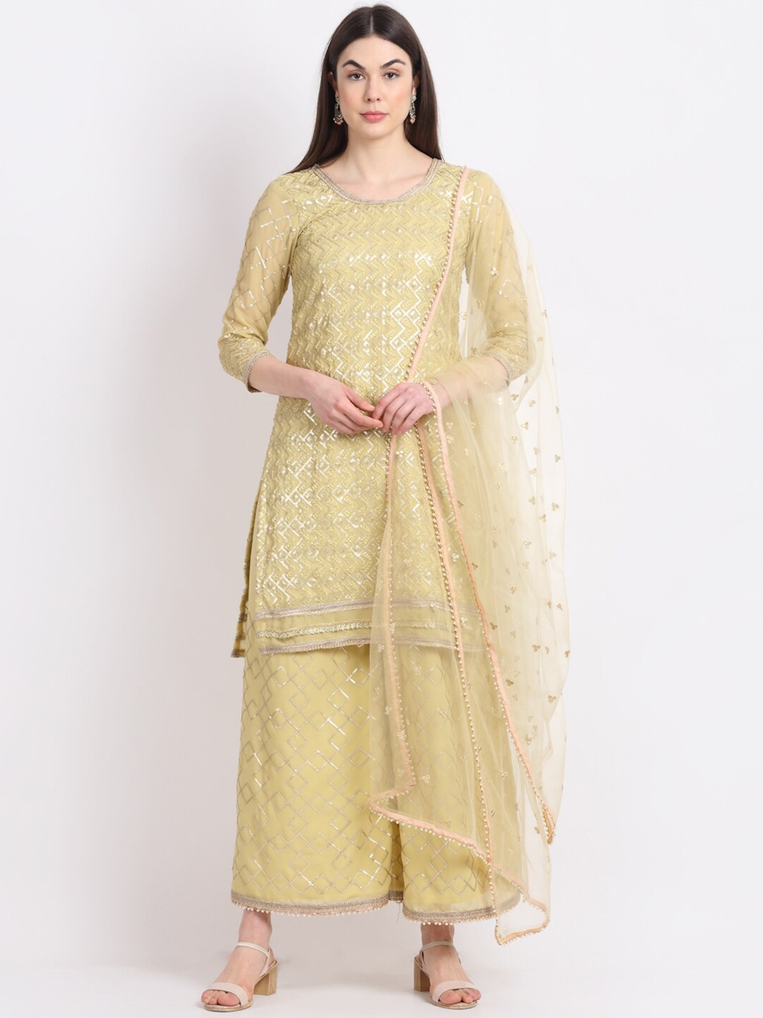 

Stylee LIFESTYLE Green Embellished Unstitched Dress Material