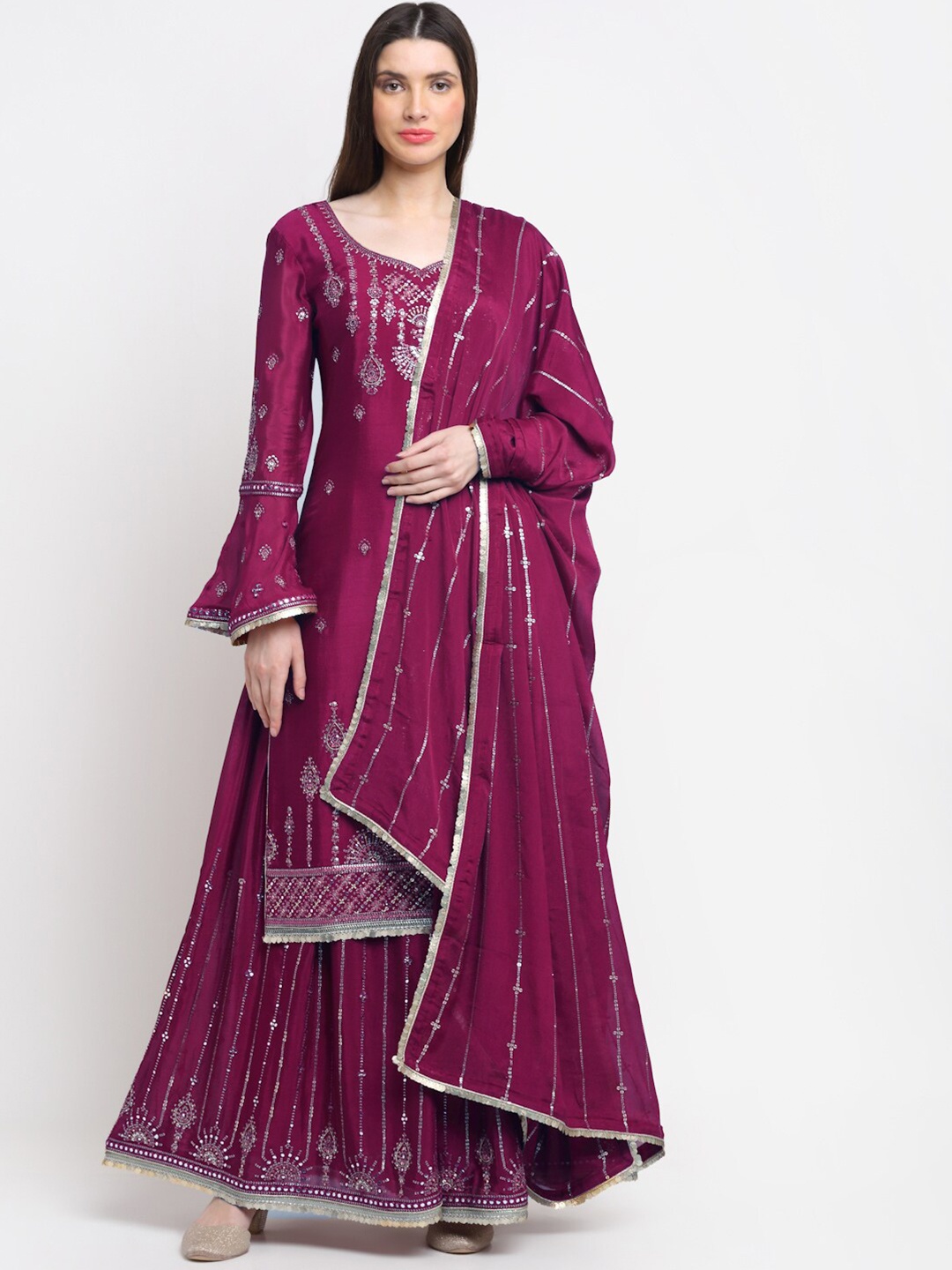 

Stylee LIFESTYLE Purple & Silver-Toned Embroidered Unstitched Dress Material