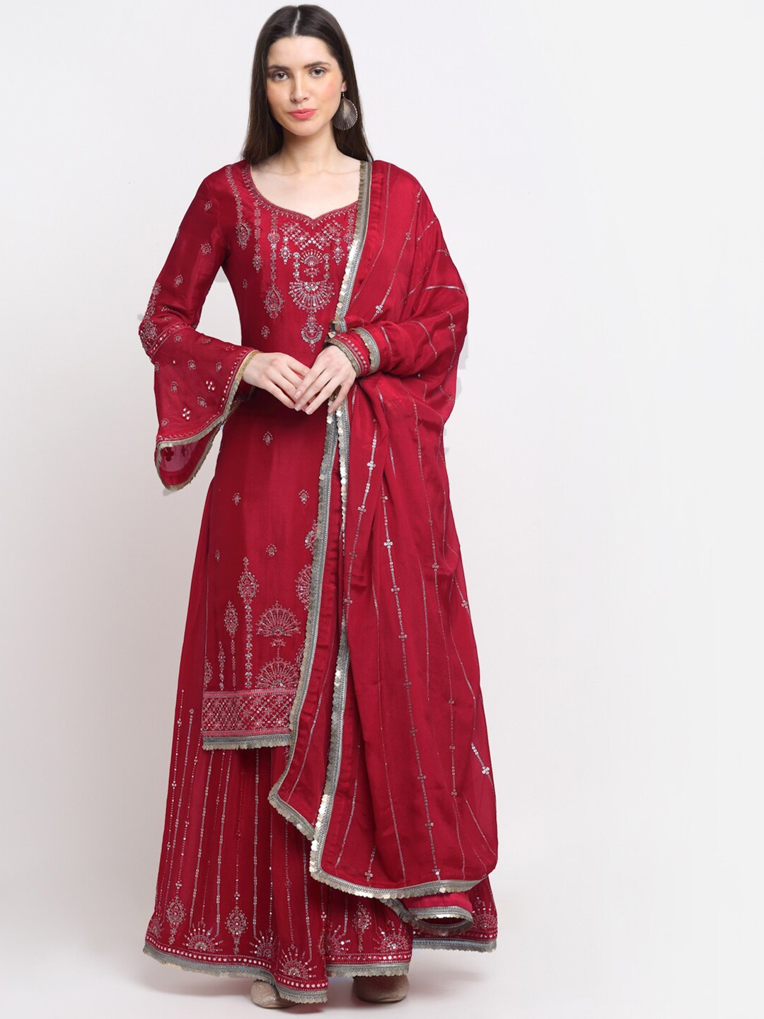 

Stylee LIFESTYLE Magenta & Gold-Toned Embroidered Unstitched Dress Material