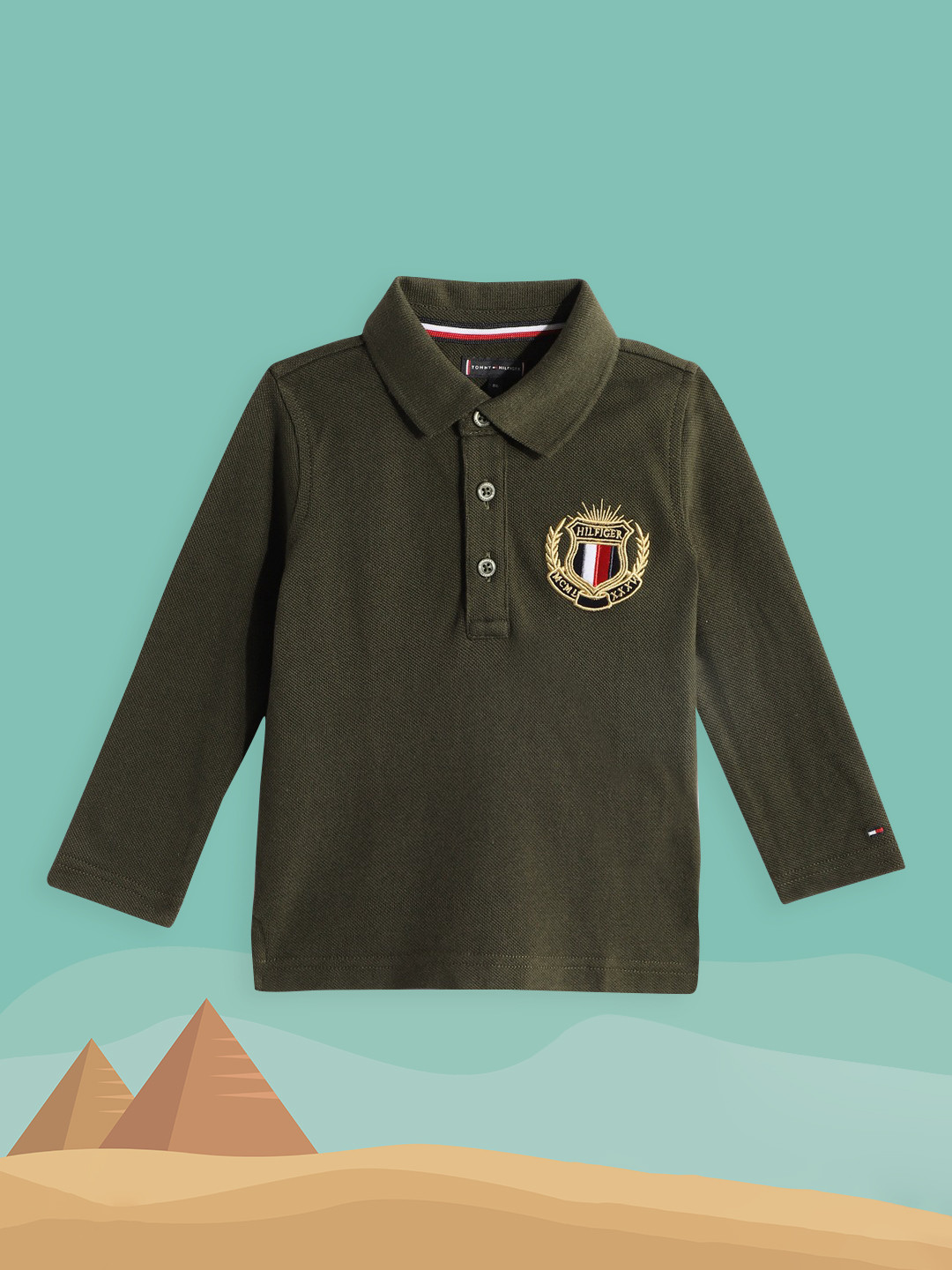 

Tommy Hilfiger Boys Olive Green Polo Collar Pure Cotton T-shirt