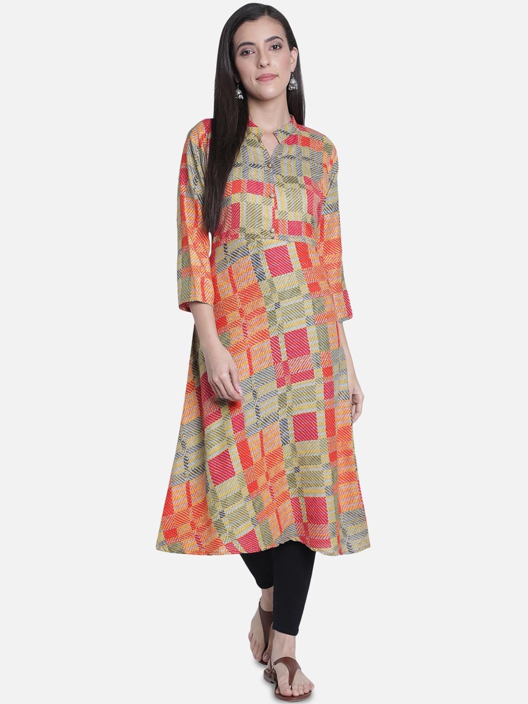 

Fabclub Women Orange & Green Printed Kurta