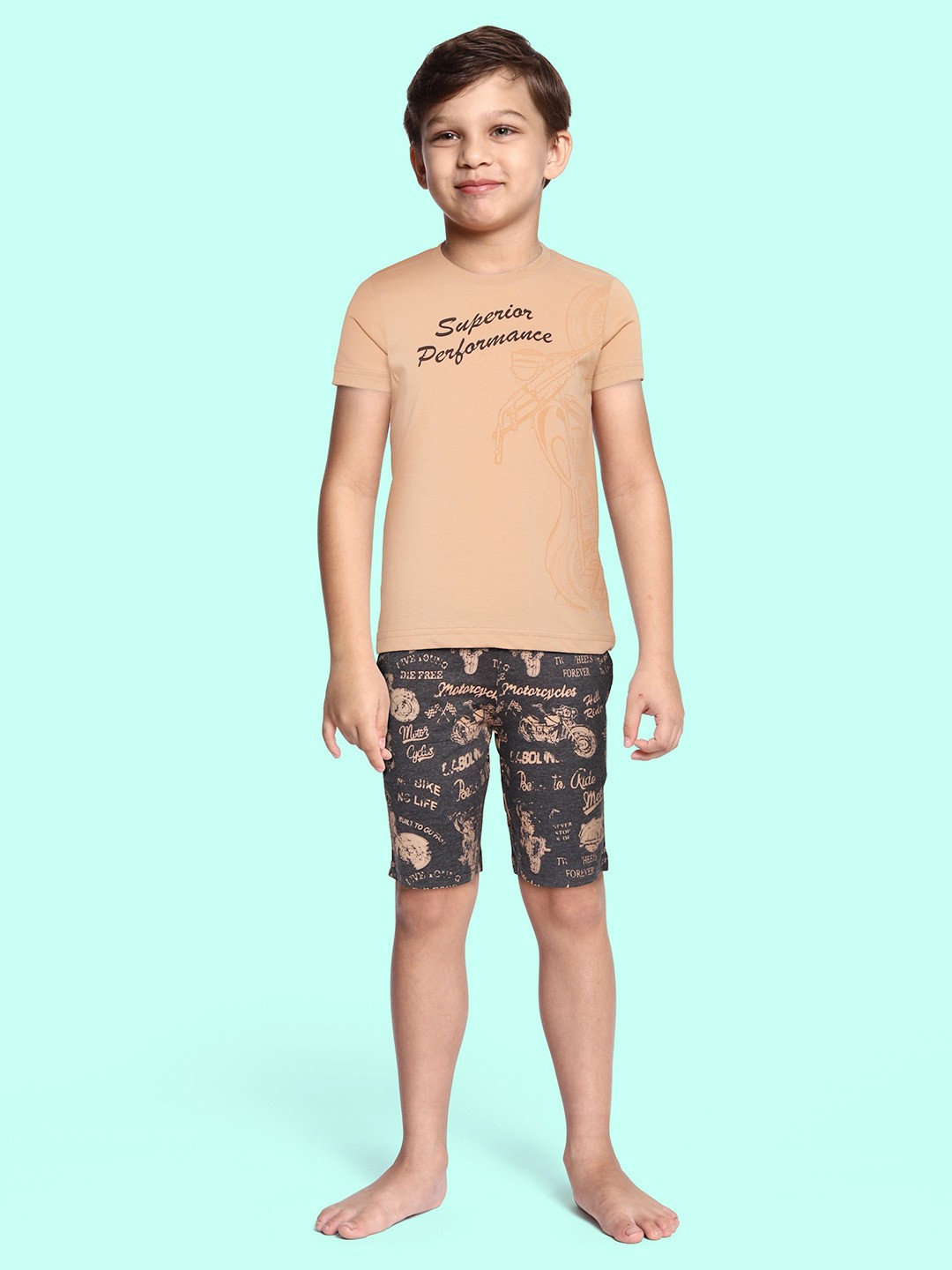 

Sweet Dreams Boys Beige & Charcoal Grey Printed Pyjama Set