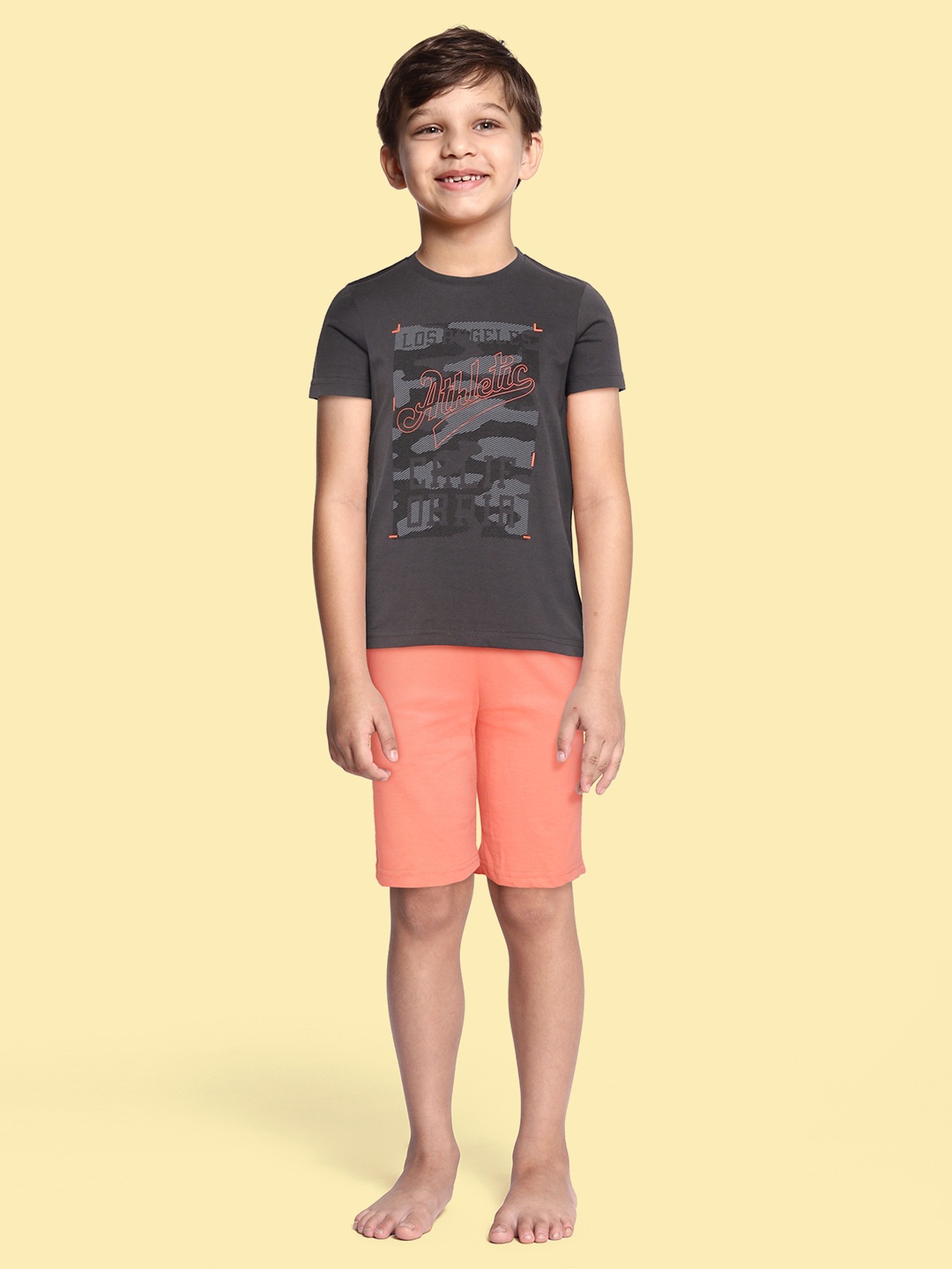 

Sweet Dreams Boys Charcoal Grey & Coral Pink Printed Pyjama Set