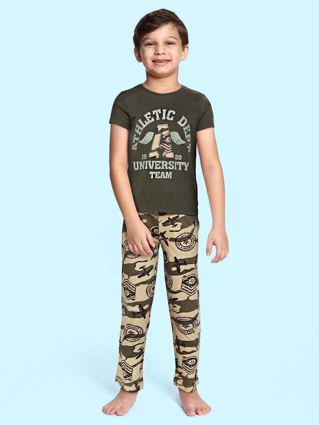 

Sweet Dreams Boys Olive Green & Beige Printed Pyjama Set