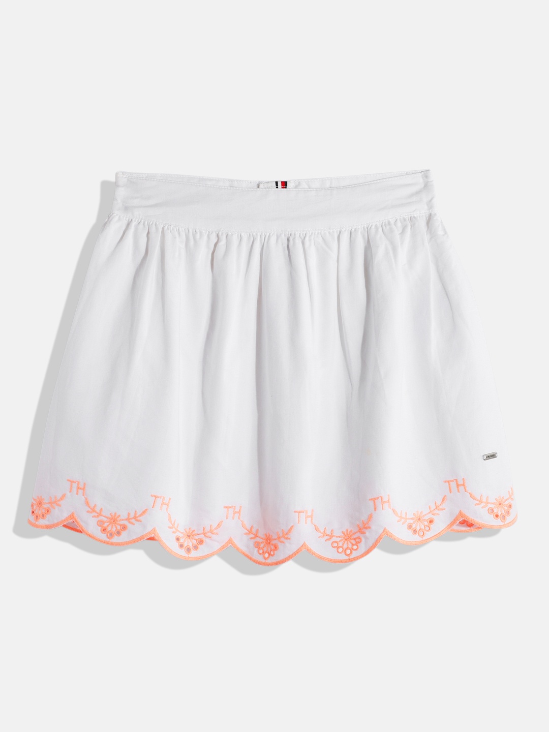 

Tommy Hilfiger Girls Brand Logo Embroidered Pure Cotton Flared Skirt, White