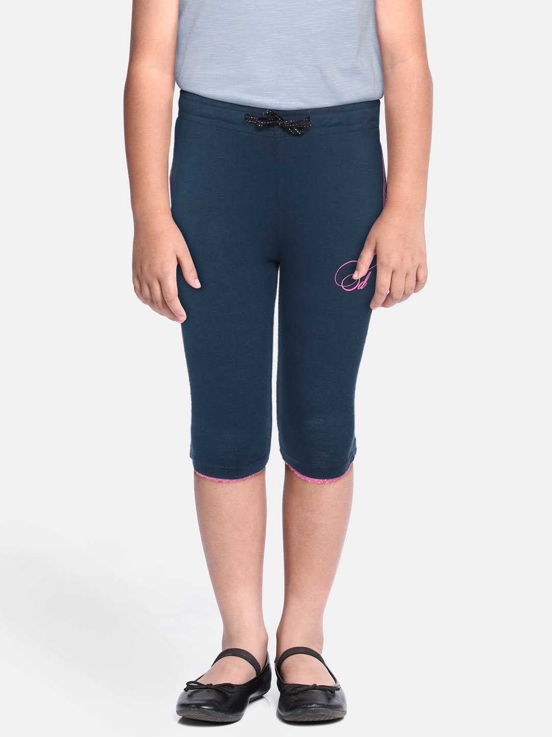 

Sweet Dreams Girls Navy Blue & Pink Brand Logo Print Capris