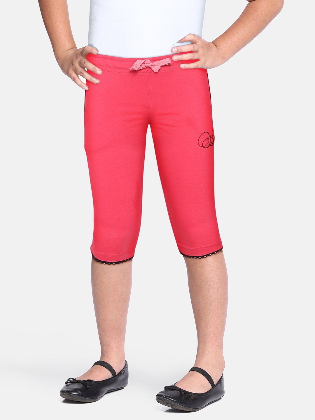 

Sweet Dreams Girls Pink & Black Brand Logo Print Capris