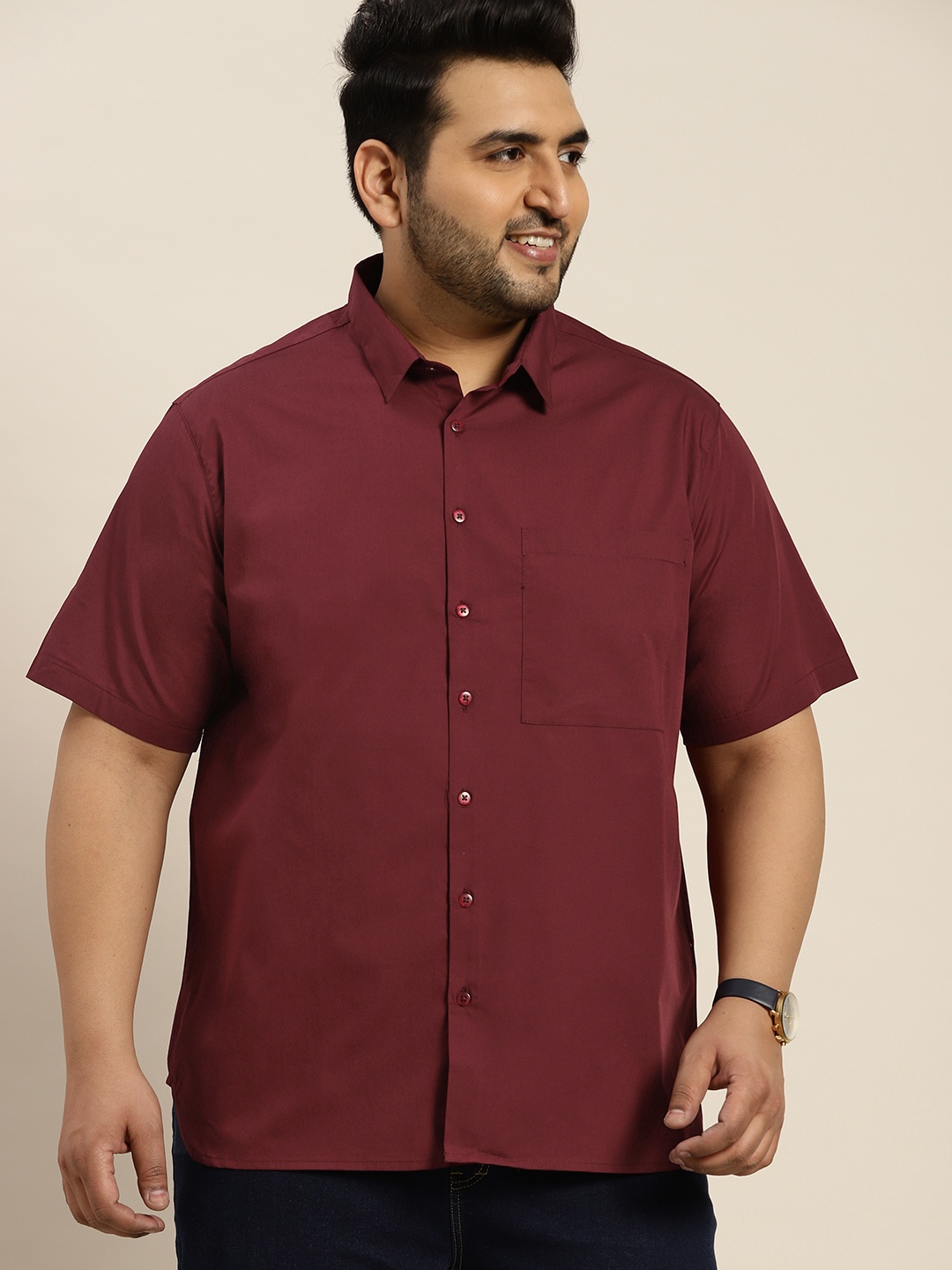

Sztori Men Plus Size Maroon Pure Cotton Solid Casual Shirt