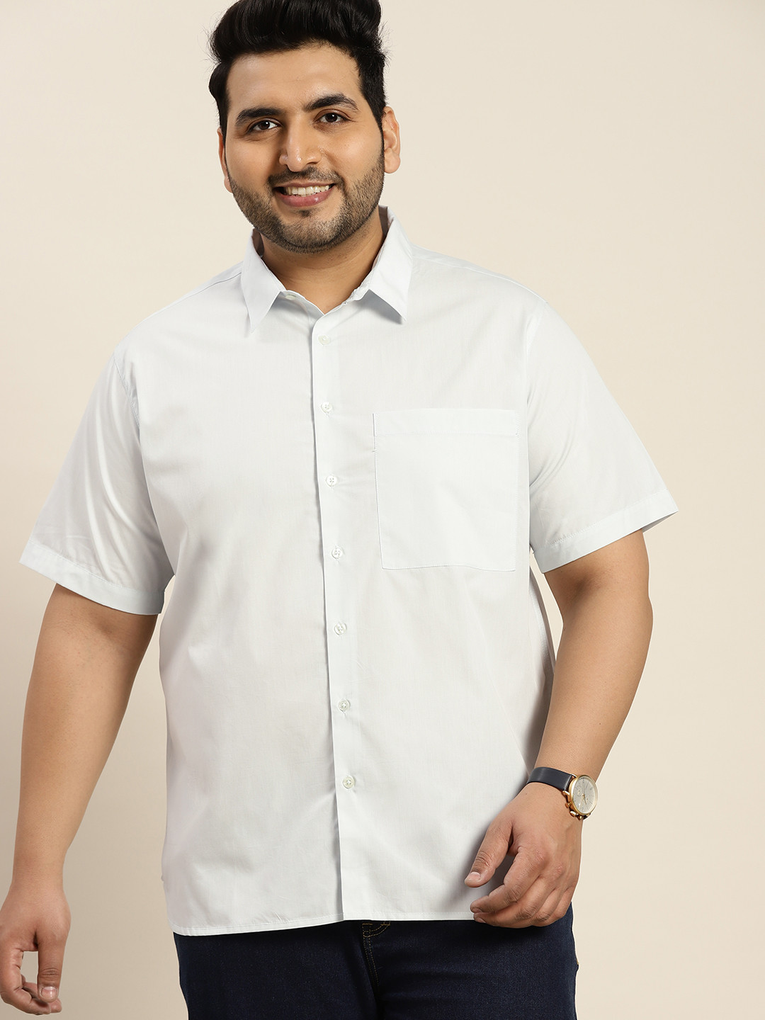 

Sztori Men Plus Size White Pure Cotton Solid Casual Shirt