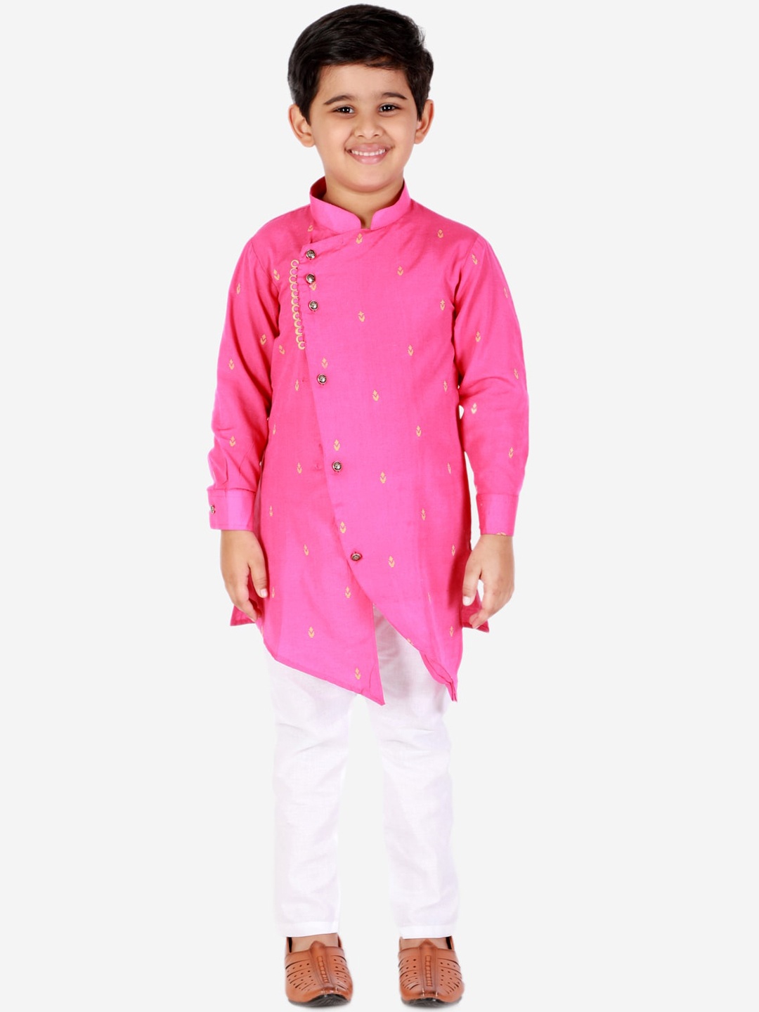 

Pro-Ethic STYLE DEVELOPER Boys Pink Ethnic Motifs Printed Angrakha Kurta with Pyjamas