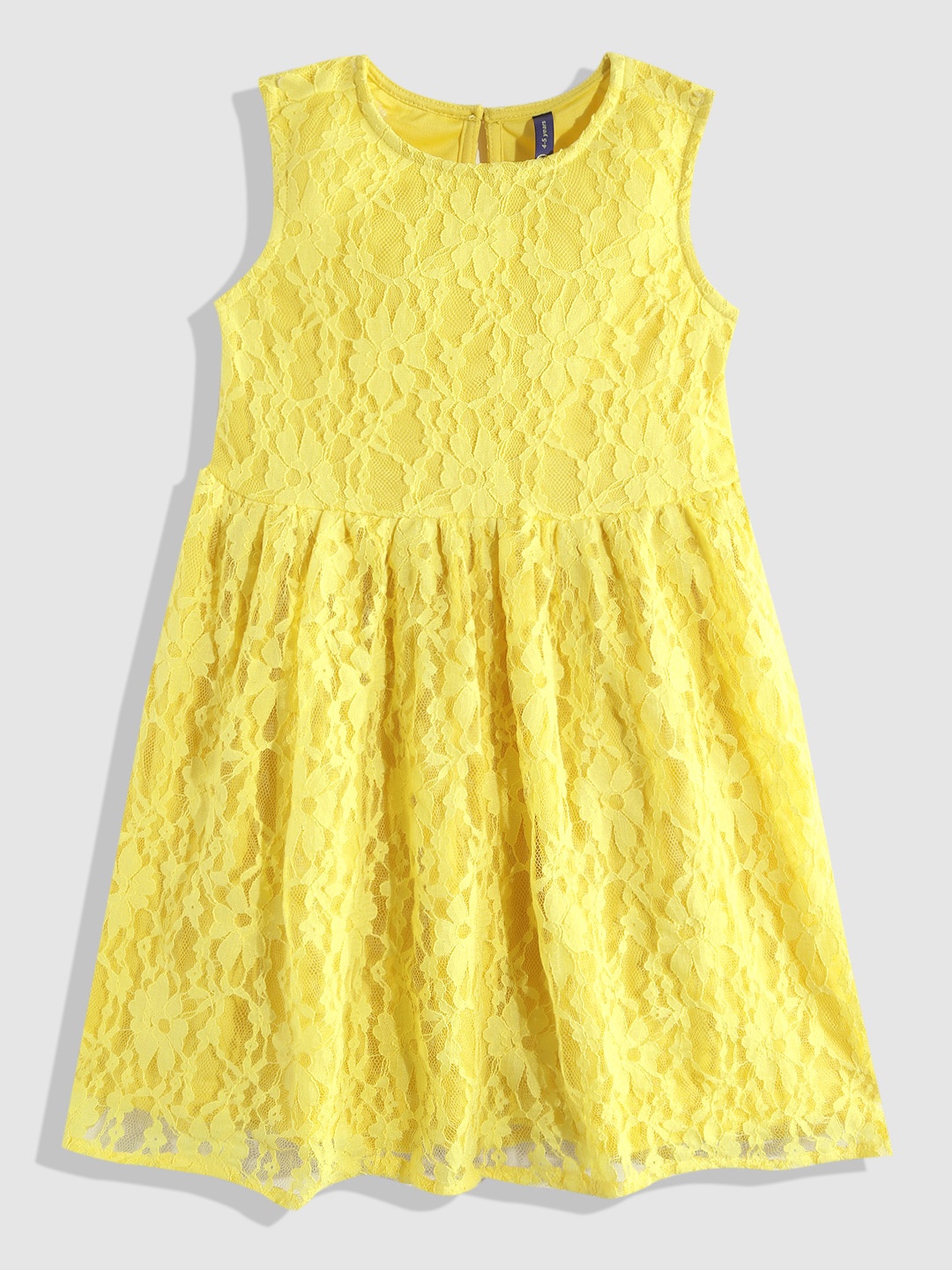 

YK Girls Green Floral Lace Fit & Flare Knee Length Dress, Yellow