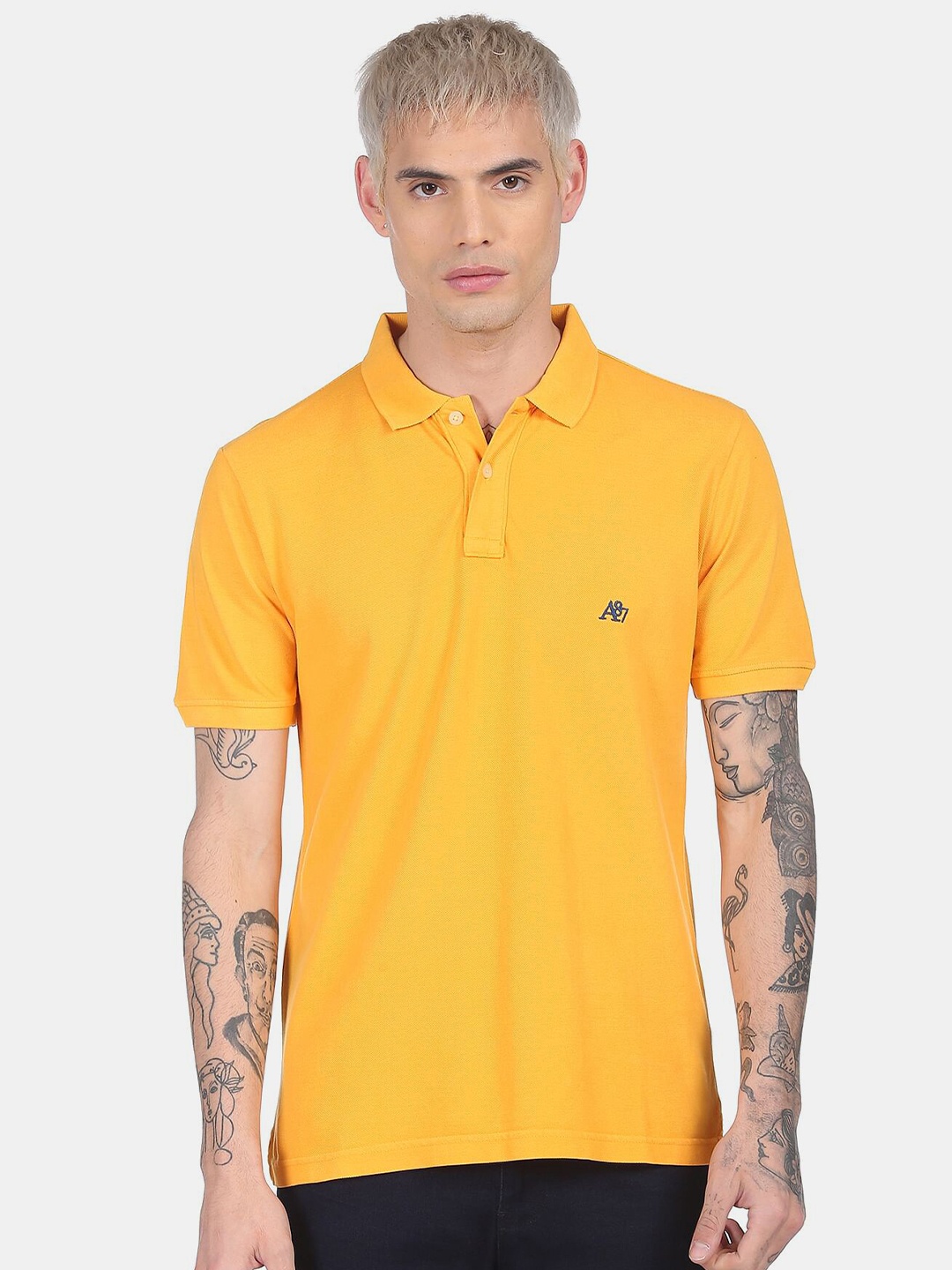 

Aeropostale Men Yellow Polo Collar Pure Cotton T-shirt