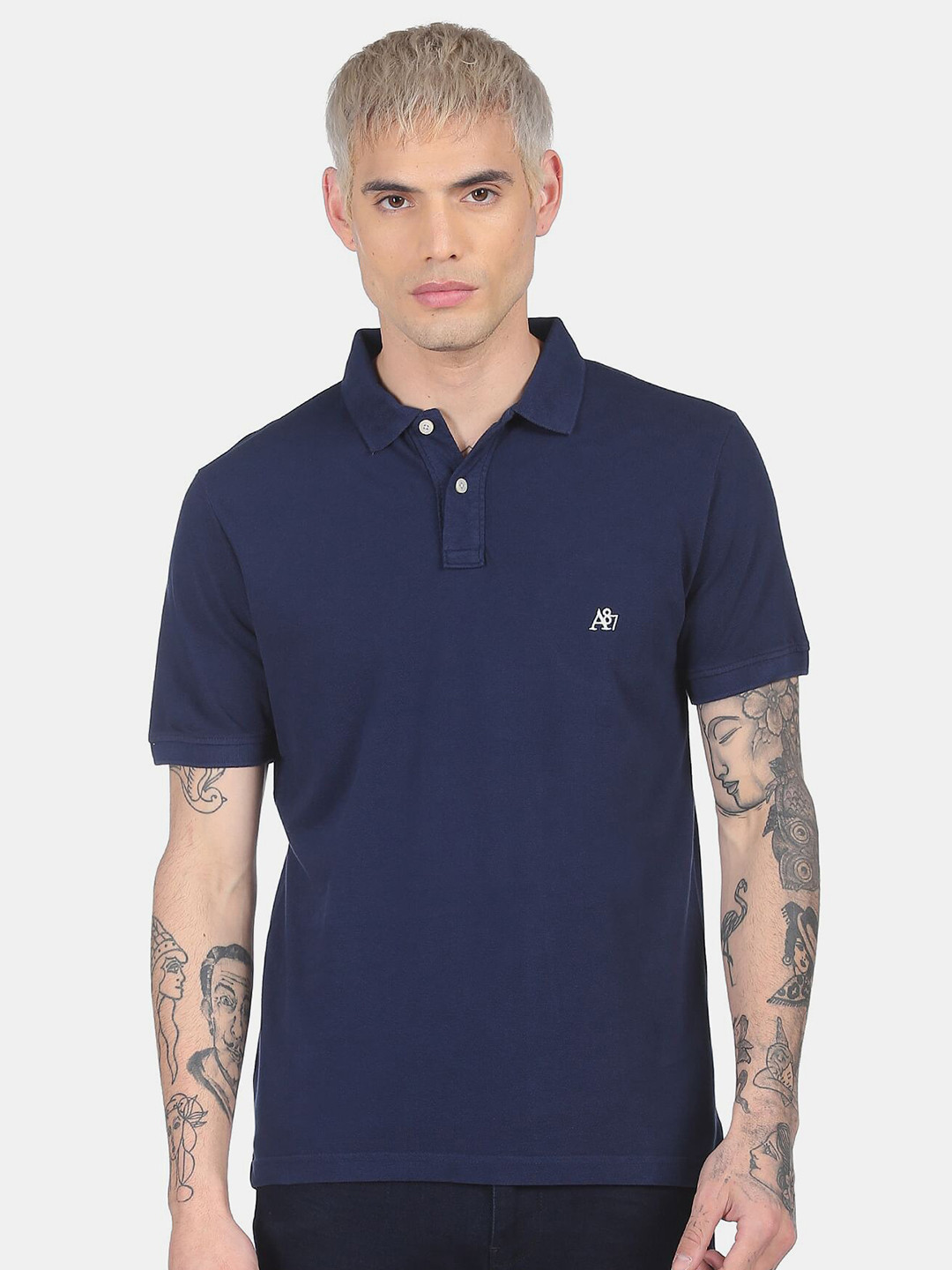 

Aeropostale Men Navy Blue Polo Collar T-shirt