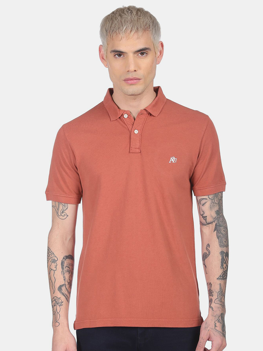 

Aeropostale Men Brown Pure Cotton Polo Collar T-shirt