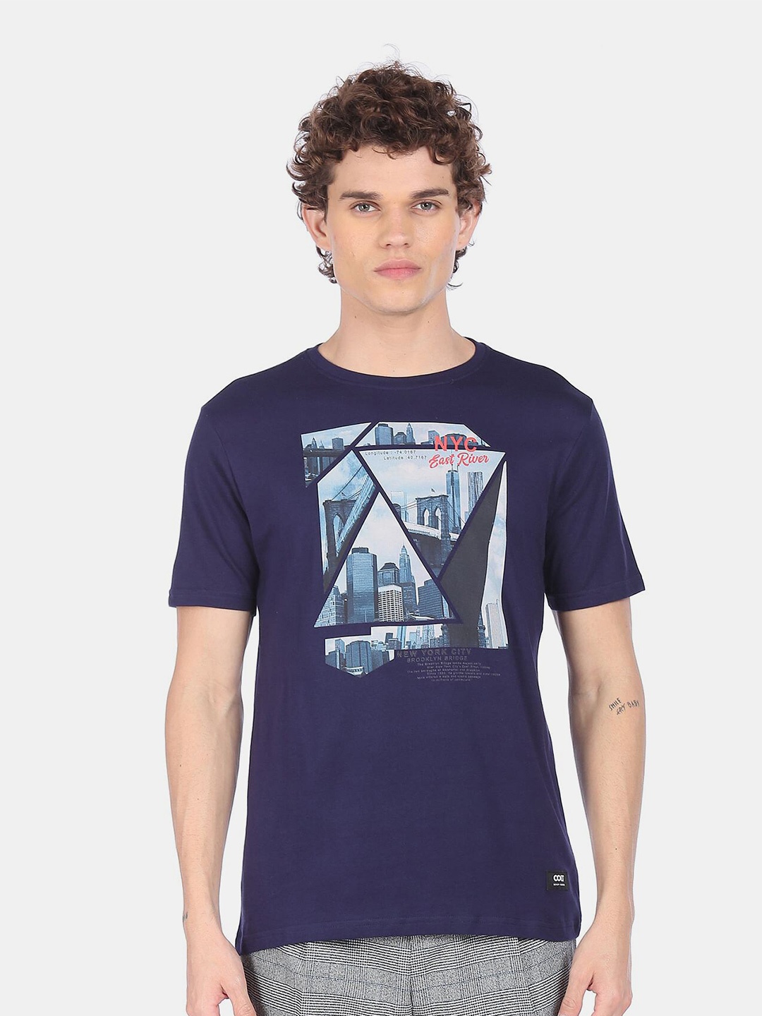 

Colt Men Navy Blue & Black Printed Pure Cotton T-shirt