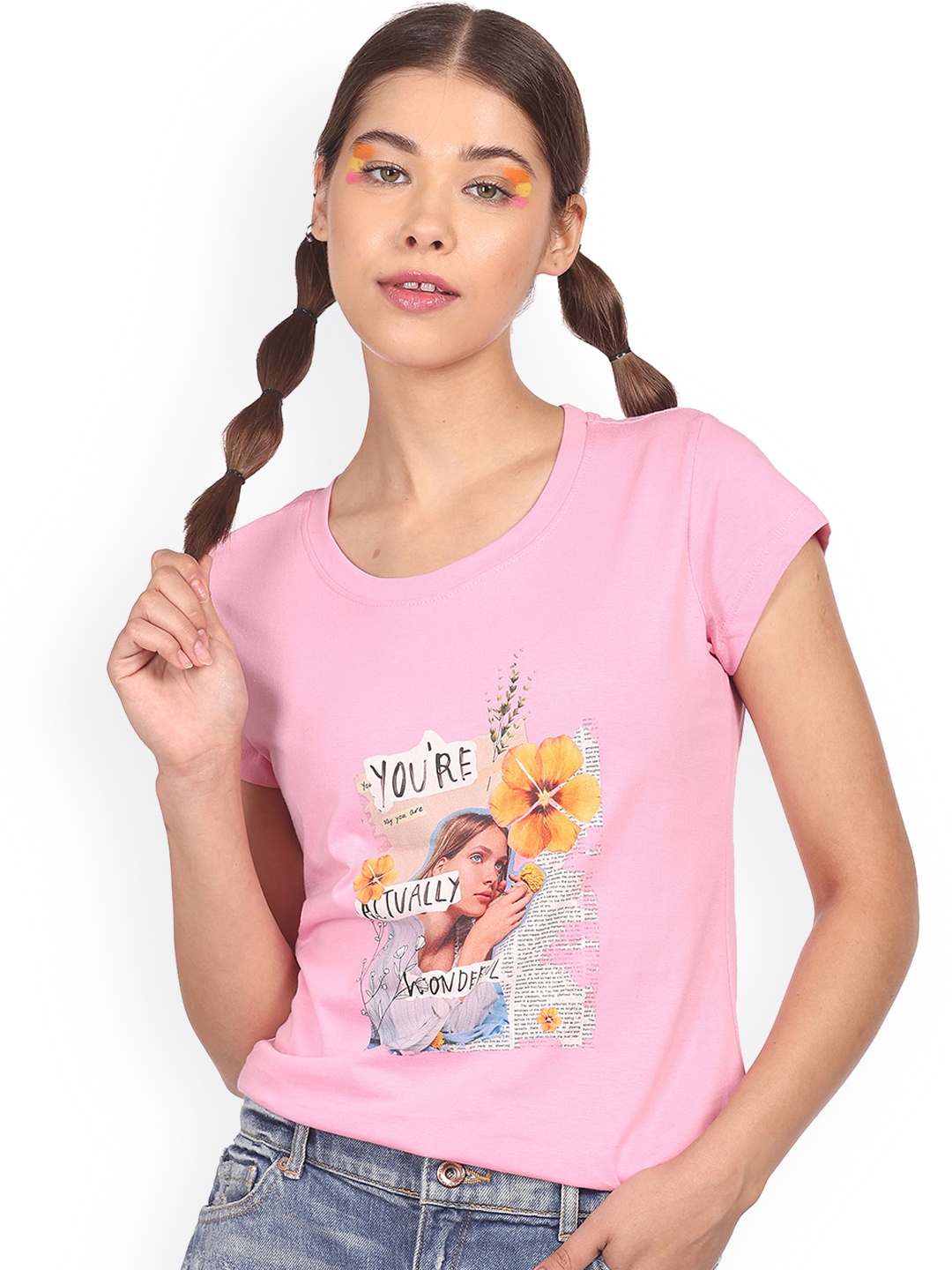 

Sugr Women Pink Graphic Printed Pure Cotton T-shirt