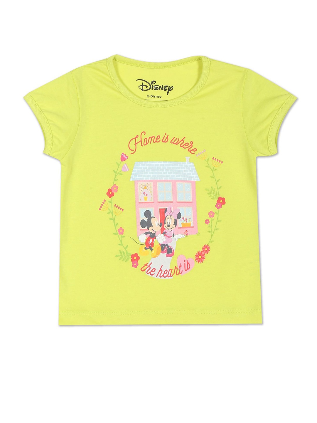 

Donuts Girls Yellow Mickey Mouse Printed Cotton T-shirt
