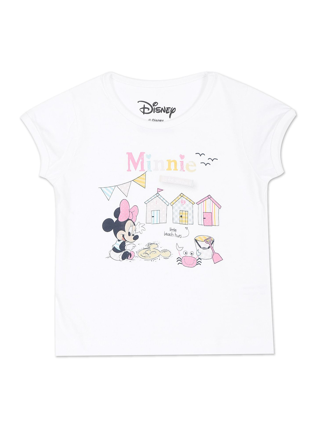 

Donuts Girls White Minnie Mouse Printed Cotton T-shirt