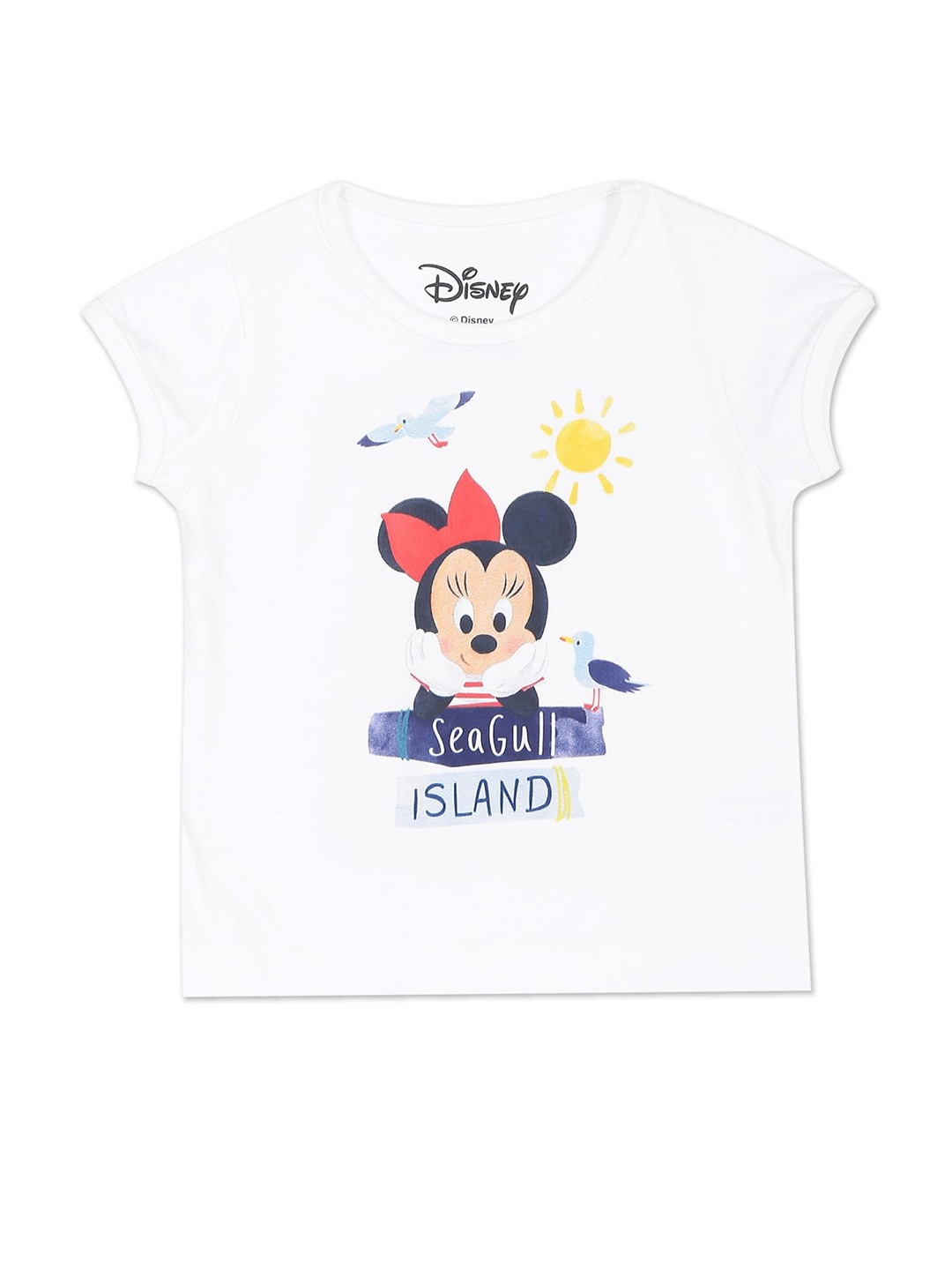 

Donuts Girls White & Red Minnie Mouse Printed Pure Cotton T-shirt