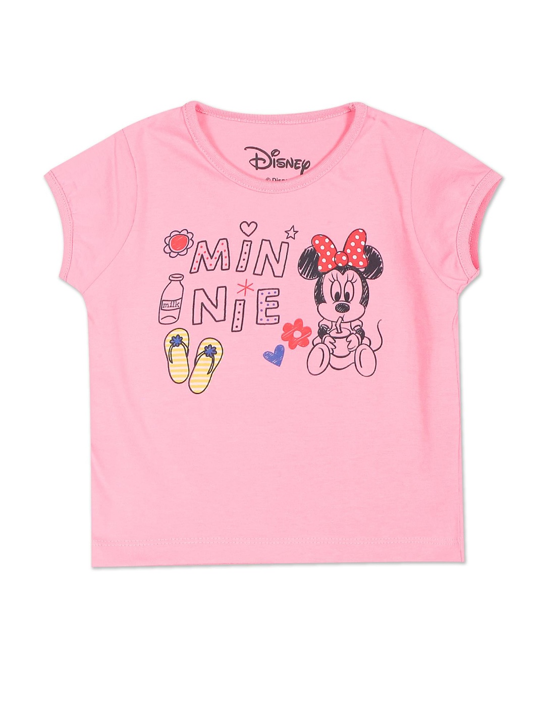 

Donuts Girls Pink Minnie Mouse Printed Cotton T-shirt