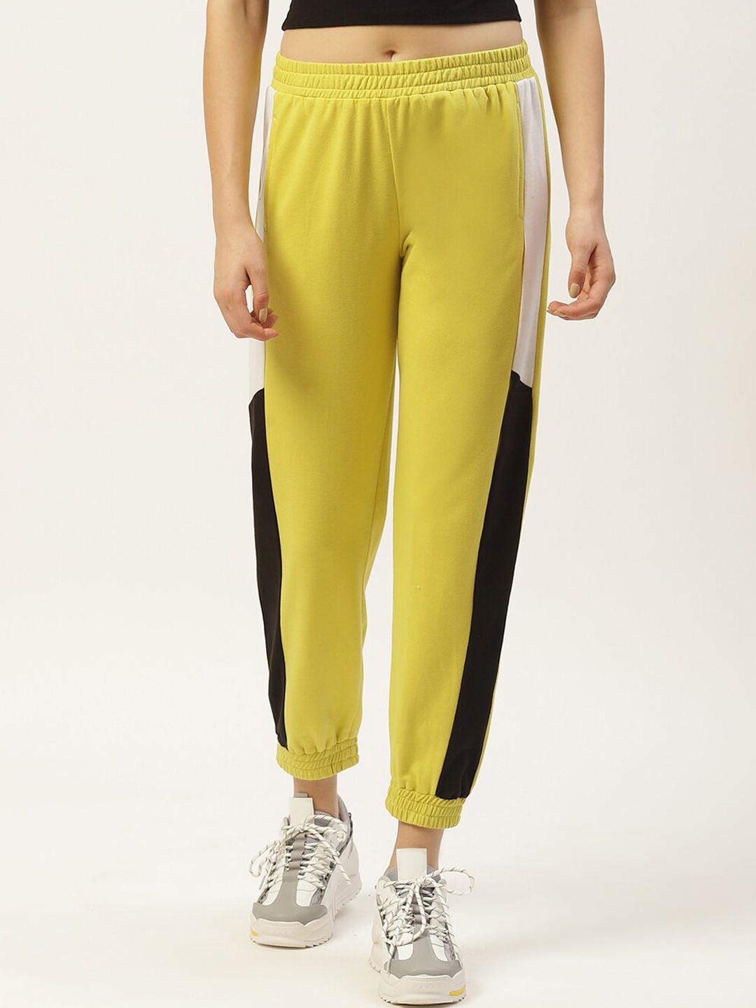 

Laabha Women Yellow & Black Colourblocked Joggers