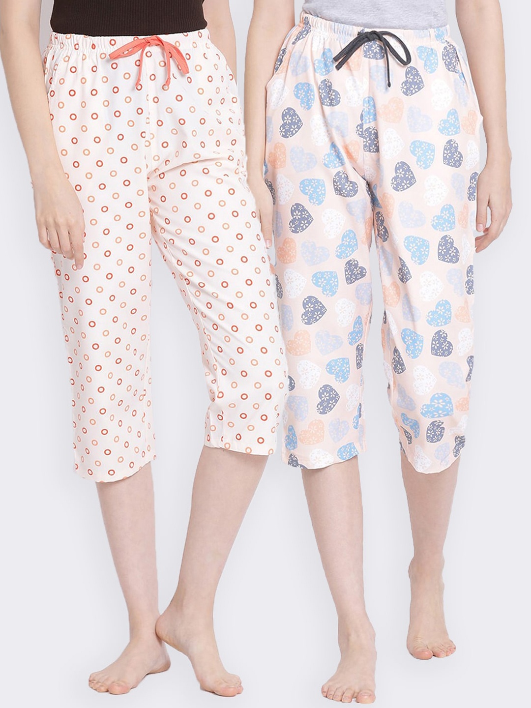 

Kanvin Women Pack Of 2 Printed Lounge Pants, Peach