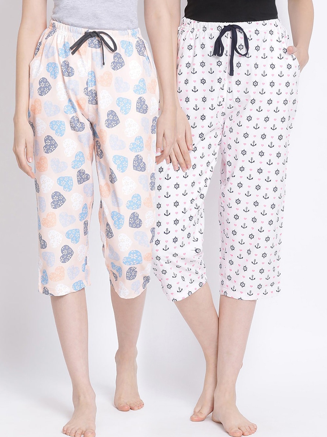 

Kanvin Women Pack Of 2 Printed High-Rise Lounge Pants, Peach