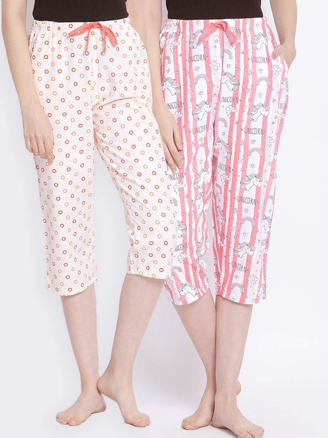 

Kanvin Pack Of 2 Printed Capri Lounge Pants, Pink